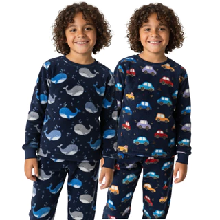 KIT PIJAMA MENINOS FLEECE PELUDINHO INVERNO ROUPA PARA DORMIR CONFORTAVEL ESTMPA SORTIDA em Oferta na Shopee