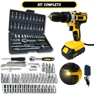 Kit Parafusadeira a Bateria Jogo de Soquetes 46 Peças Kit Ferramentas Completo