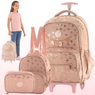 Kit Mochila Escolar Grande Reforçada Estojo Box Organizador Kit 2 ou 3 Peças Mochila Rodinha Lancheira Términca Alça