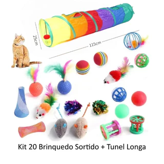 Kit Túnel Labirinto e Ate 20 Brinquedo Sortido Para Gatos Cães Interativo Cat Brinquedo HL PET