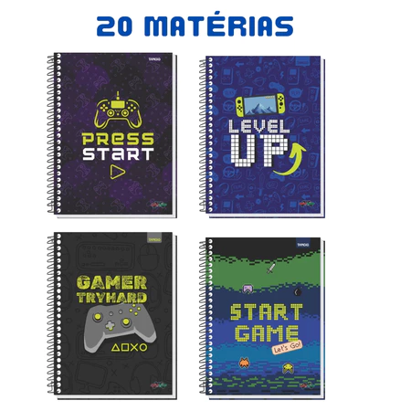 Caderno capa dura Universitario Gamer 20 matérias 320 folhas