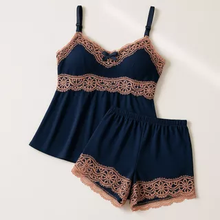 Conjunto de Dormir Baby Doll de Renda Pijama Liganete Short Doll Feminino em Oferta na Shopee