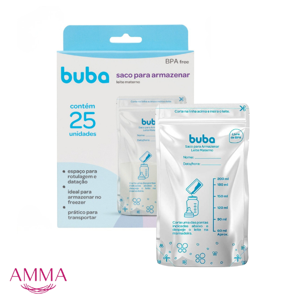 Saco Para Armazenar Leite Materno 200ml Com Zíper Duplo Antivazamento Buba