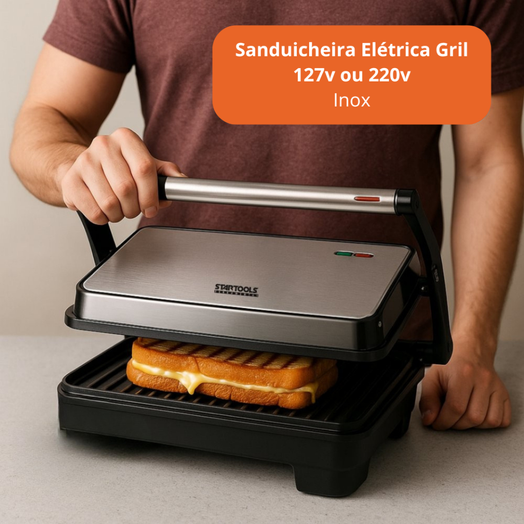 Sanduicheira Eletrica Inox 127V ou 220V 1000W Grill Antiaderente ...