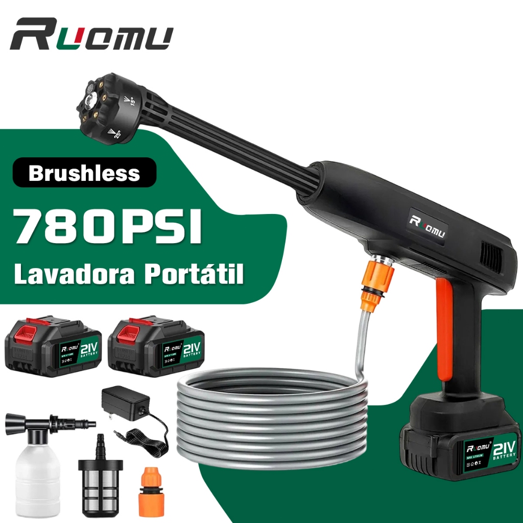 Lavadora Alta Pressão Portátil Sem Fio Profissional Lava Jato Brushless 21V 2 Bateria