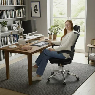 Cadeira Ergonômica Presidente Executiva Office Premium Giratória De Escritório Estofado Couro Mesh