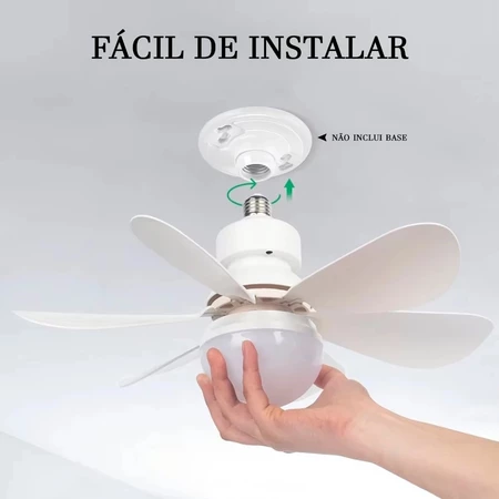 Ventilador de Teto 60W Lâmpada Luminária LED 3 Cores E27 Silencioso Bivolt 2 em 1 C/ Controle Remoto