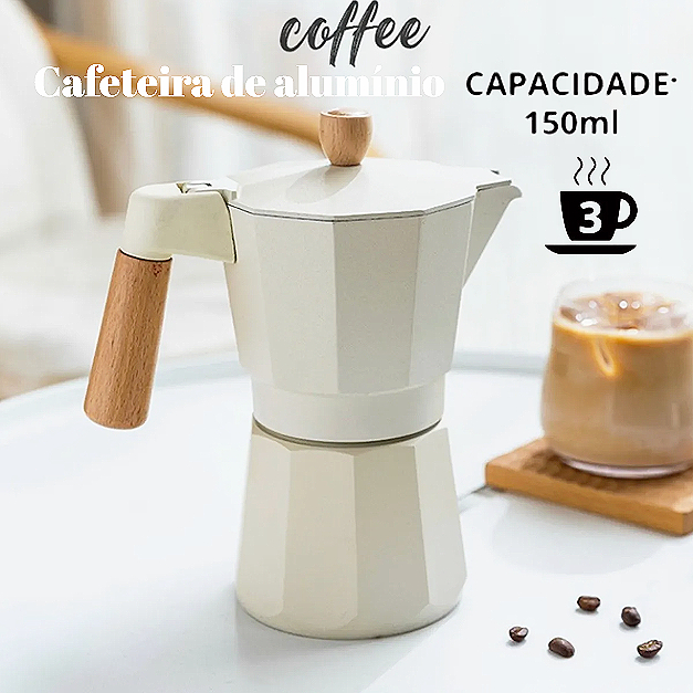 Cafeteira Italiana Moka 3 Xícaras Potistore Gourmet Presente Cafeteria Cabo Madeira Café Expresso