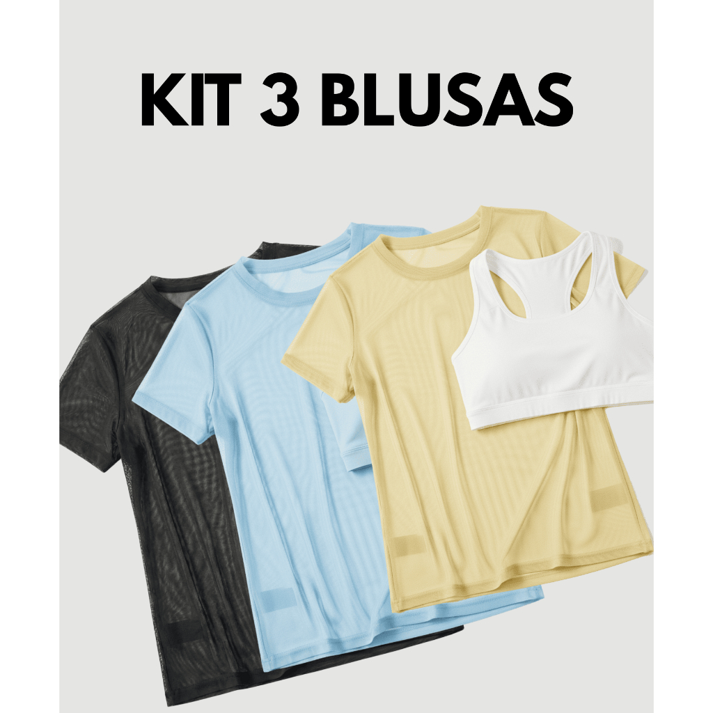 Kit 3 Blusa Feminina Transparente de Tule Manga Curta Camiseta Para Treino Academia Elegante em Oferta na Shopee