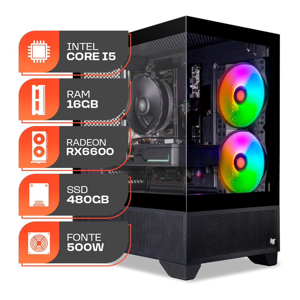 PC Gamer Spectrum, Intel i5-10400F, Radeon RX 6600 8GB, 16GB DDR4, SSD ...