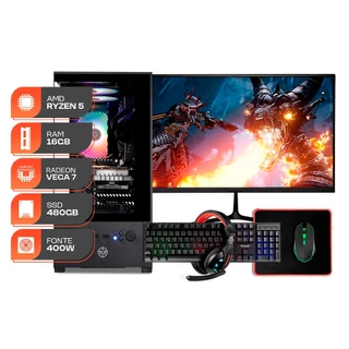 PC Gamer Forge, AMD RYZEN 5 5600GT, 16GB DDR4, SSD 480GB, 400W 80 Plus, Completo com Monitor 21 e Periféricos em Oferta na Shopee