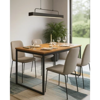Mesa de Jantar Para 4 Lugares Industrial Tampo com Base de Aço Preto Design Moderno Elegante em Oferta na Shopee