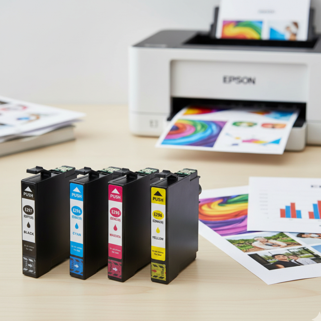 Kit 4 Cartuchos Compatível Epson Cor T296 T297 Xp231 Xp241 Xp431 Xp441 Amarelo Azul Preto Ciano
