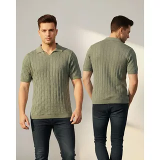 Camiseta Polo Masculina Tricô Camisa Básica Tricot Texturizada Manga Curta Estilosa