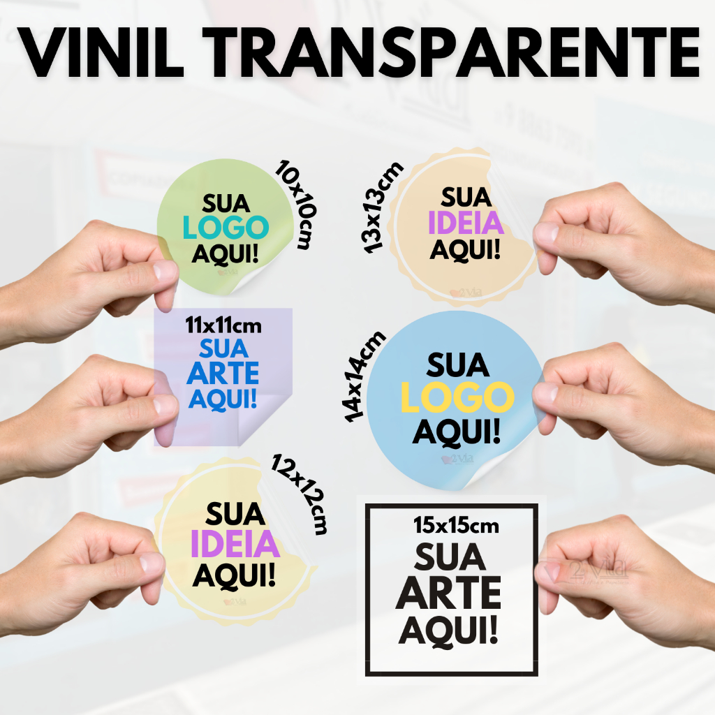 10 a 200 Adesivos Personalizados Em Vinil Transparente do 10x10 11x11 ...