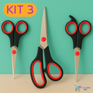 Kit 3 Tesouras Aço Inox Domestico Multiuso Costura Artesanato Profissional