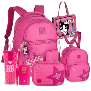 Kit Mochila Escolar Estojo Box Rebecca Bonbon Chaveiro Pompom Grande Lançamento Lancheira Térmica