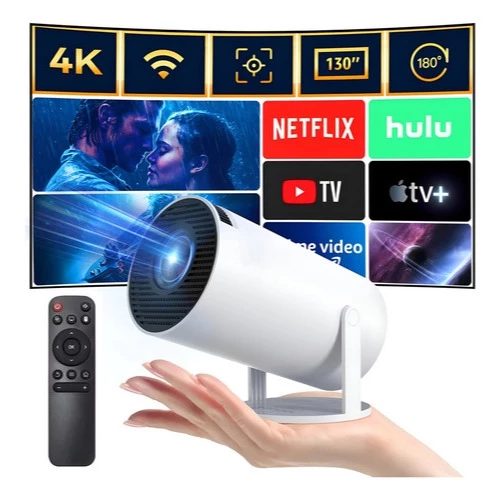 Projetor Smart Mini 4K Portátil com Suporte Giratório