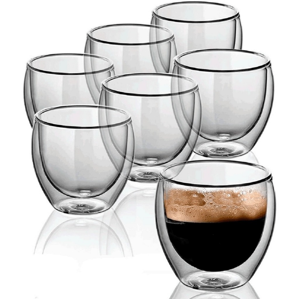 Kit 6 Copos Vidro Duplo Parede Dupla 250ml Cerveja Suco Whyski Refrigerante Chá Café Xicara