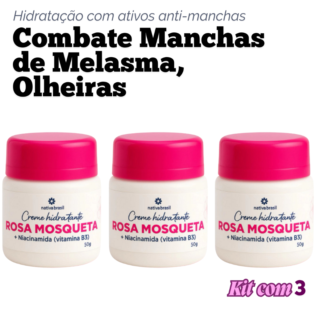 Kit com 3 Pomada clareadora Rosa Mosqueta Tira Manchas anti-rugas ...