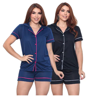 Kit 2 Pijamas Feminino Com Botão Baby Doll Americano Blogueirinha em Oferta na Shopee