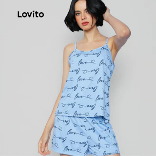 Lovito Conjunto de Pijama Feminino Regata e Shorts com Estampa de Letras Love PJB1013BRL1043 em Oferta na Shopee