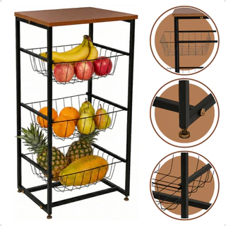 Fruteira de Chão Cozinha Multiuso 3 Andares Cestos Andar Aramada Suporte Bebedouro Agua Microondas