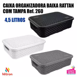 Caixa Organizadora Baixa Rattan Multiuso com Tampa 4,5 Litros em Plástico Resistente Ref. 260 Nitron em Oferta na Shopee