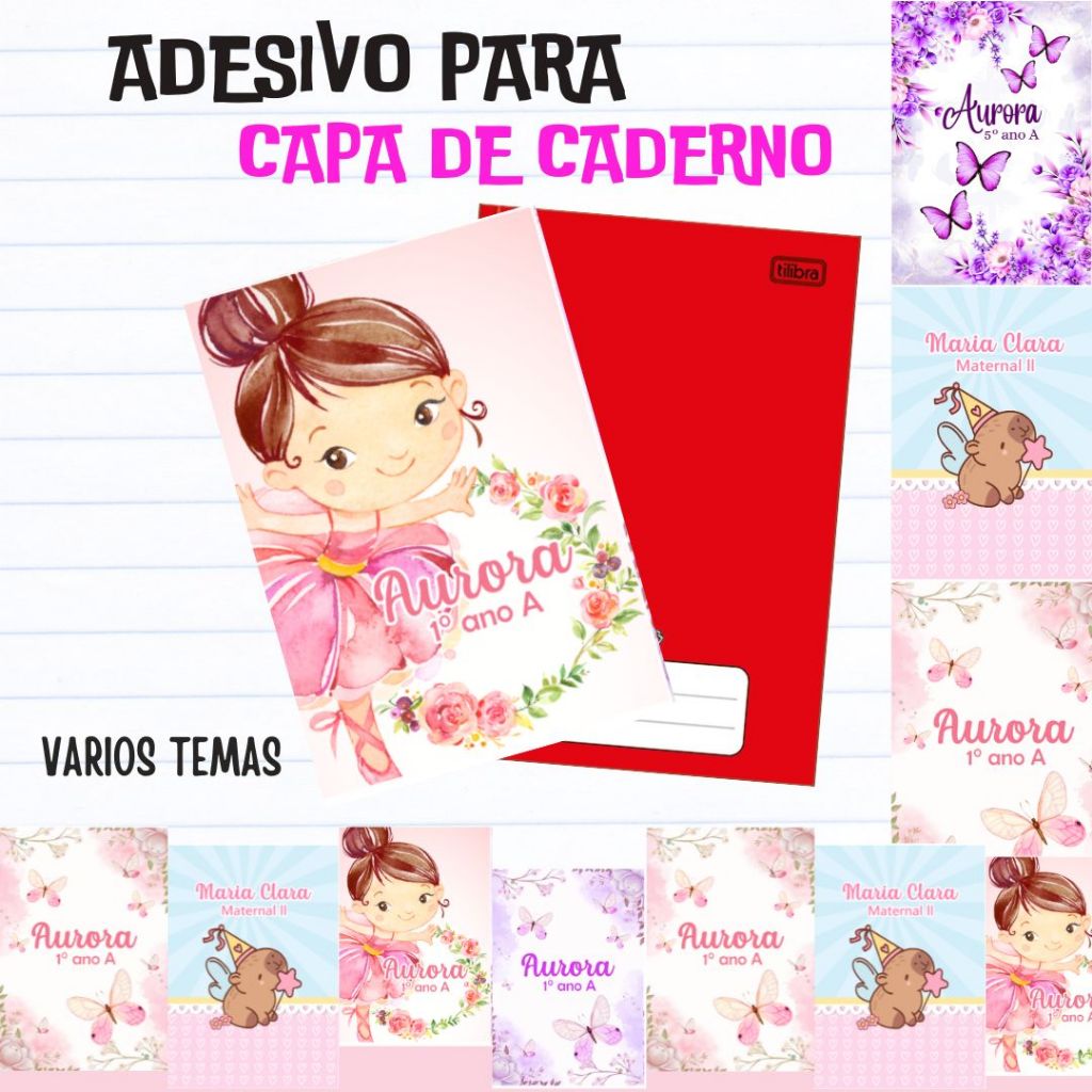 6 capas ( frente) para caderno brochura grande\Adesivos para Capa de ...