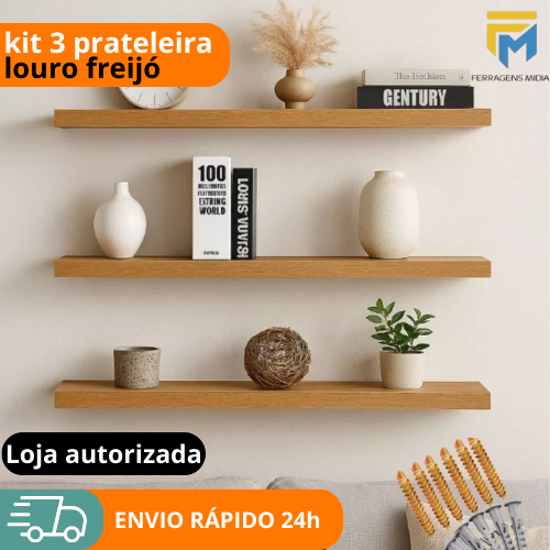 kit 3 prateleira Louro Freijó 60x10 porta livro Sala Quartos Cozinha Banheiro 100%MDF Envio Imediato