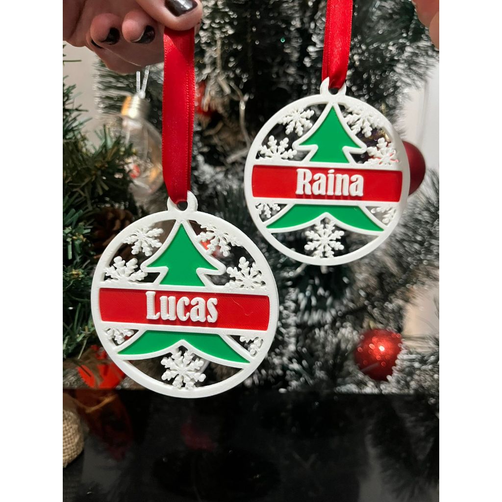 Kit com 4 Enfeite de arvore de natal com nome personalizado/enfeite ...