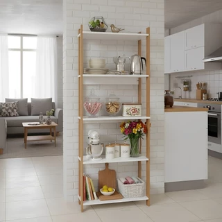 Estante Organizador Livreiro Estilo Industrial MDP Escritorio Prateleira Livros Sala Cozinha Decoração BRANCO/NATURE em Oferta na Shopee