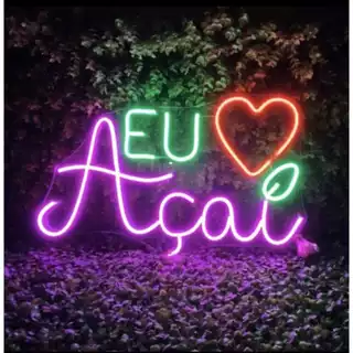 Letreiro em Neon Led EU AMO AÇAÍ Placa Instagramável 50x25cm