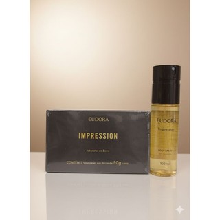 Combo Masculino Impression   Eudora 2 itens: Caixa de sabonete em barra 90 g cada + body spray desodorante 100 ml em Oferta na Shopee
