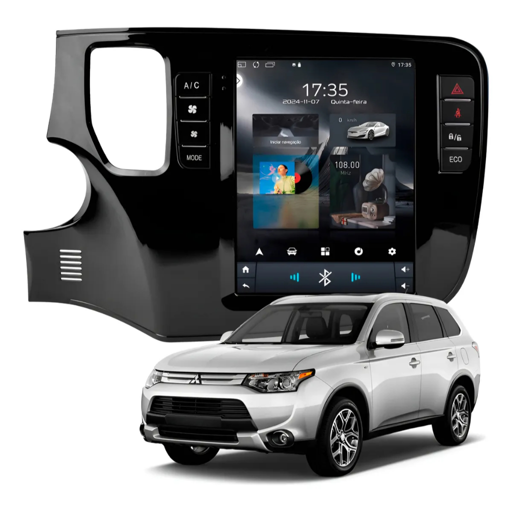 Multimídia Tesla Android Mitsubishi Outlander 2014-2022 Carplay Com Moldura