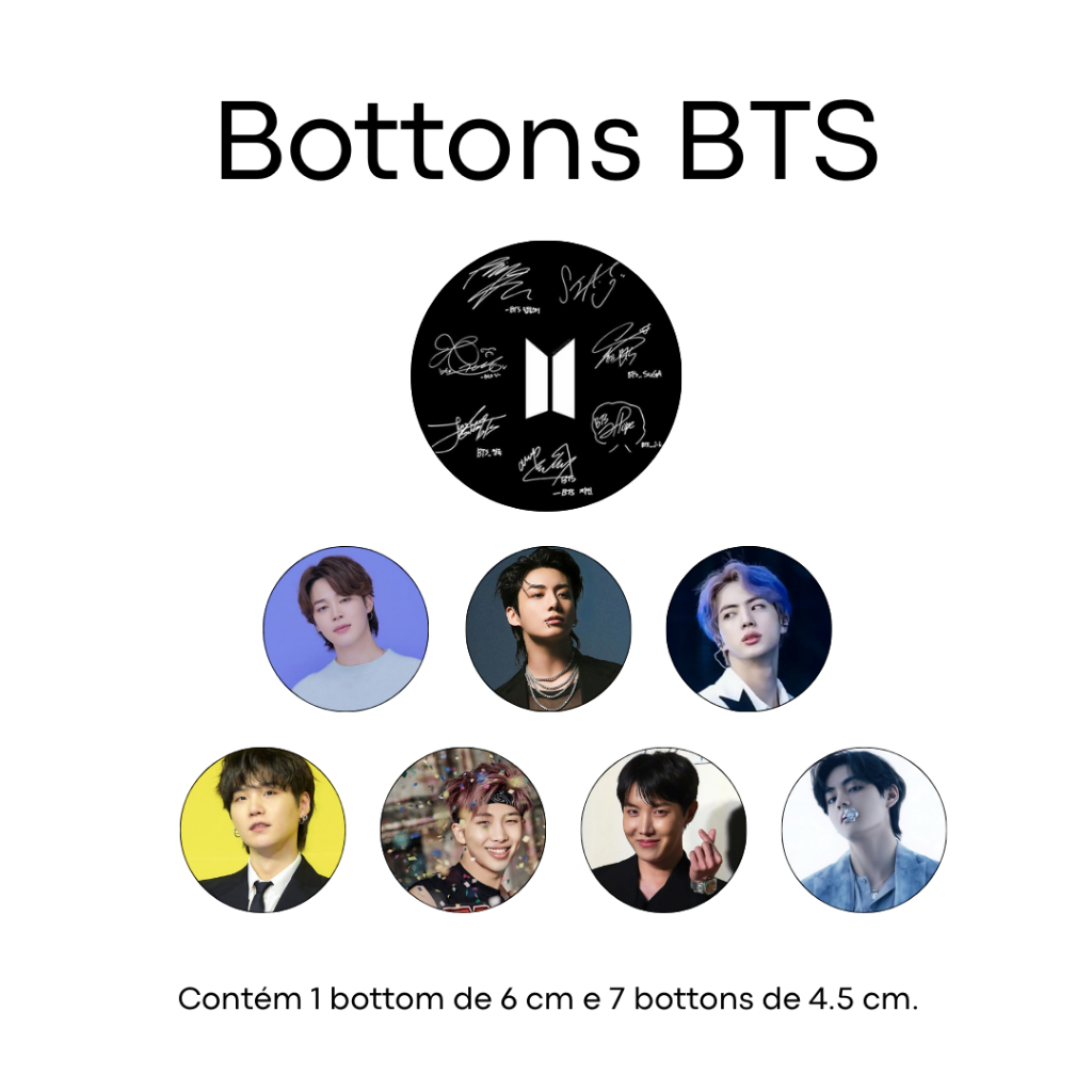 Kit 8 Bottons - Personalizados - ENVIO IMEDIATO! - Tema: BTS Army ...