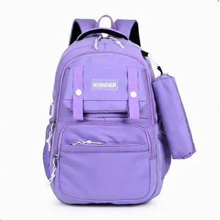 Mochila Escolar Com Estojo De Grande Capacidade Para Estudante Feminina Nylon Impermeável