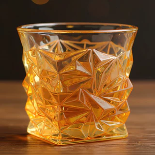 Jogo 2 Copos de Vidro 290mL Ambar Lapidado Geométrico Whisky Drinks