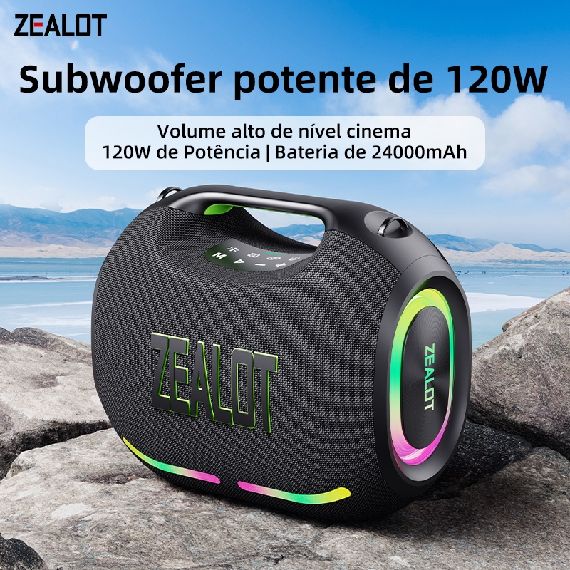 Caixa de Som Bluetooth ZEALOT ZE01, 120W de Alta Qualidade para