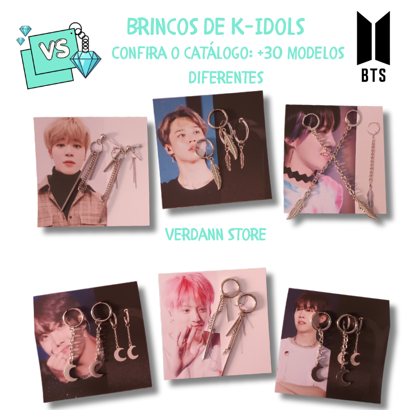 Brinco Jungkook: BTS ver 2 Prata Inoxidável Antialérgico Réplica