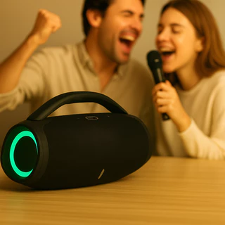 Caixa De Som Karaokê 2 Microfones Boombox 3 120W 33CM Bluetooth Pen-Drive Rádio A Prova D'Água em Oferta na Shopee