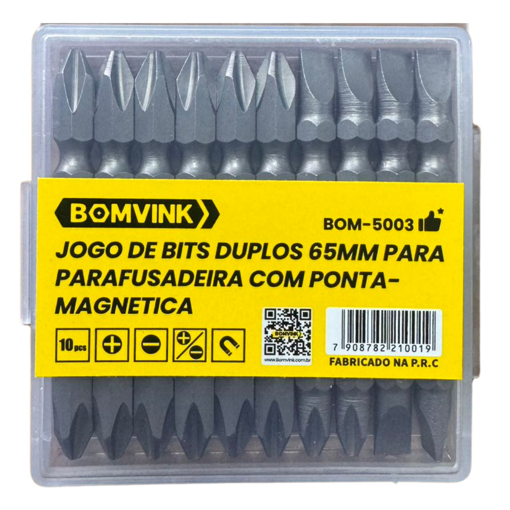 Bits 10 Peças Ponteira Dupla Magnetica Parafusadeira 65mm Ph2
