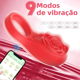 Anel Peniano Vibratório em Formato de Rosa com Estimulador de Clitóris e Texturas Intensas · Super Flexível · Sex Shop