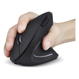 Mouse Vertical Sem Fio USB Preto - Design Ergonômico, Conectividade 2.4GHz, 3 Configurações DPI