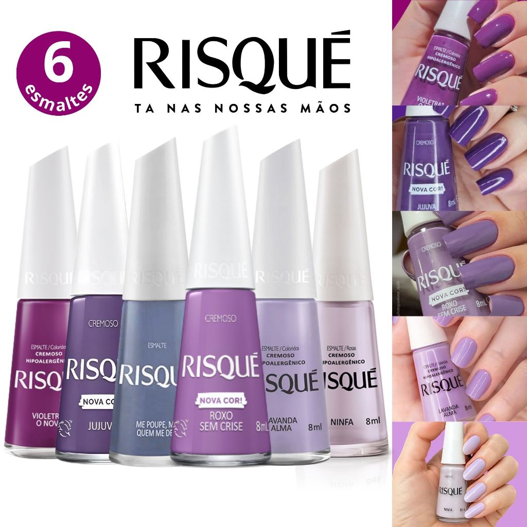Kit 6 Esmaltes Risqué Tons Lilas Cremoso Esmalte Roxo Atacado Nova ...