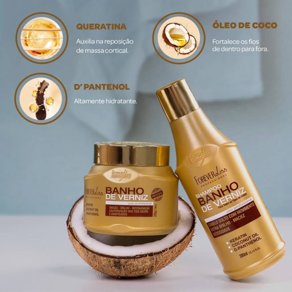 Kit Especial Banho de Verniz com Shampoo 300ml Máscara 250g