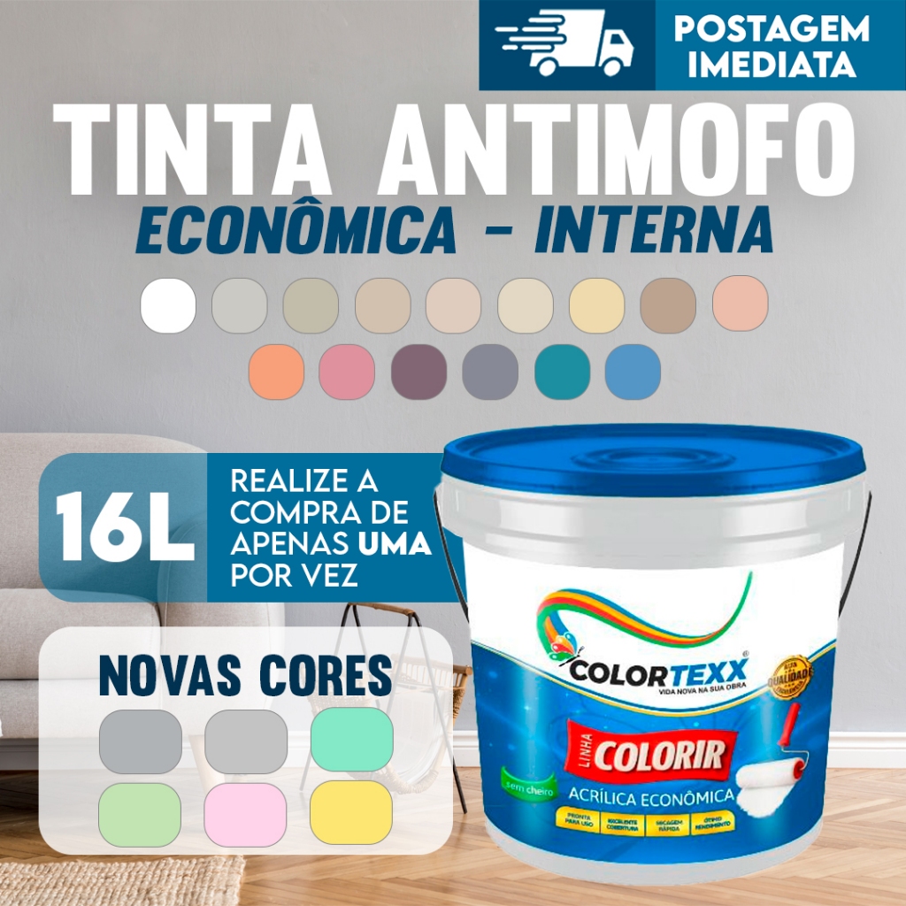Tinta Colorir 16Litros Anti Mofo Acrilica Econômica Parede Escolha Cor ...