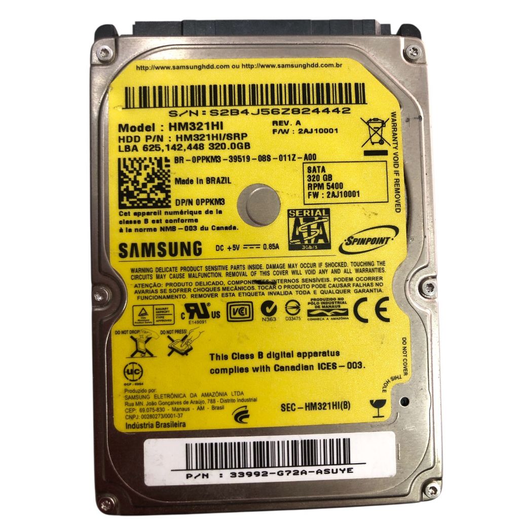 Disco Rigido Hd Interno Samsung 320gb 2,5 Sata