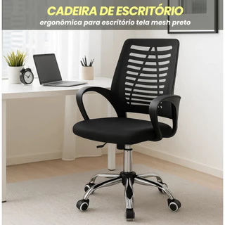 Cadeira Escritório Ergonômica Encosto Tela Mesh Giratória Preta