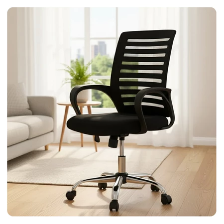 Cadeira de escritório giratória diretor base cromada estofado mesh office preto